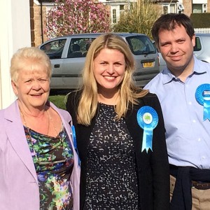 Emma with Ed Argar, PPC for Charnwood and Borough Council candidate Sue Gerrard in East Goscote.